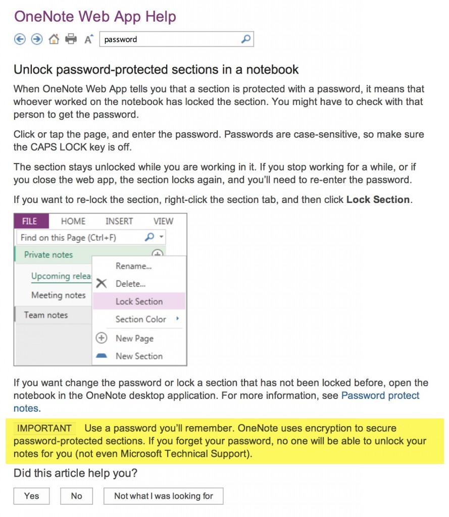 OneNote Web App Supports Passwords
